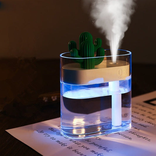 160ml Ultrasonic Cactus Air Humidifier with LED Light